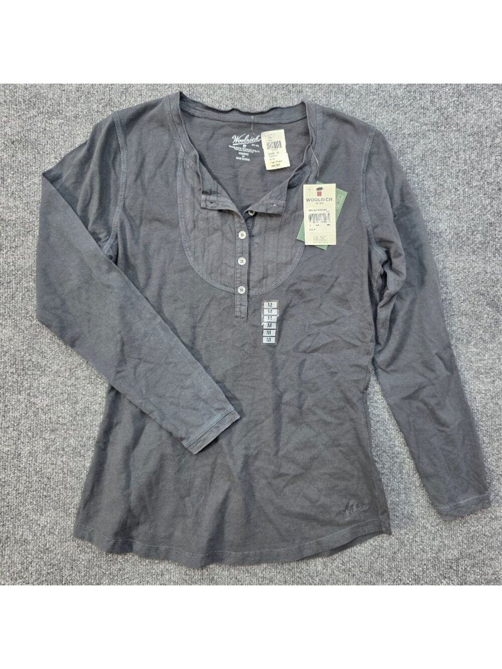 Woolrich First Forks Henley Cotton Long Sleeve Shirt M Onyx Minimalist Casual